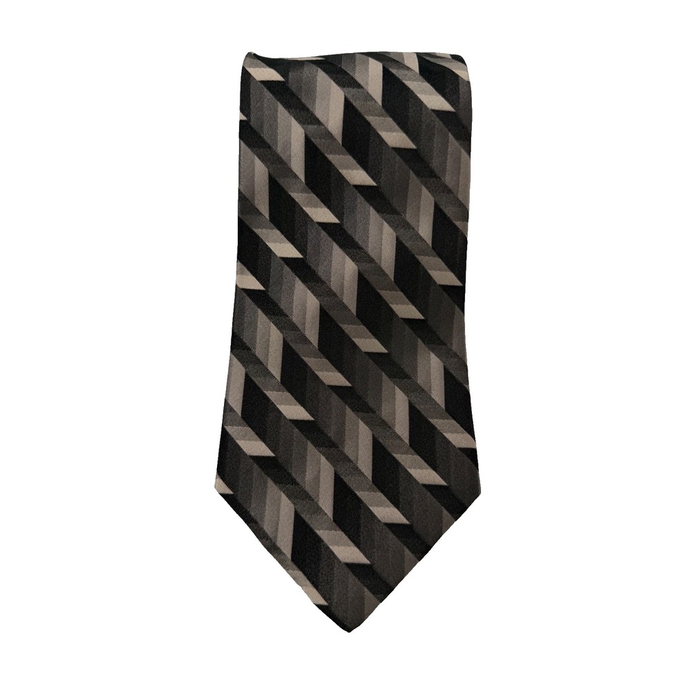 Daniel Craig Italian Silk Tie Geometric Stripe Gray Black Necktie